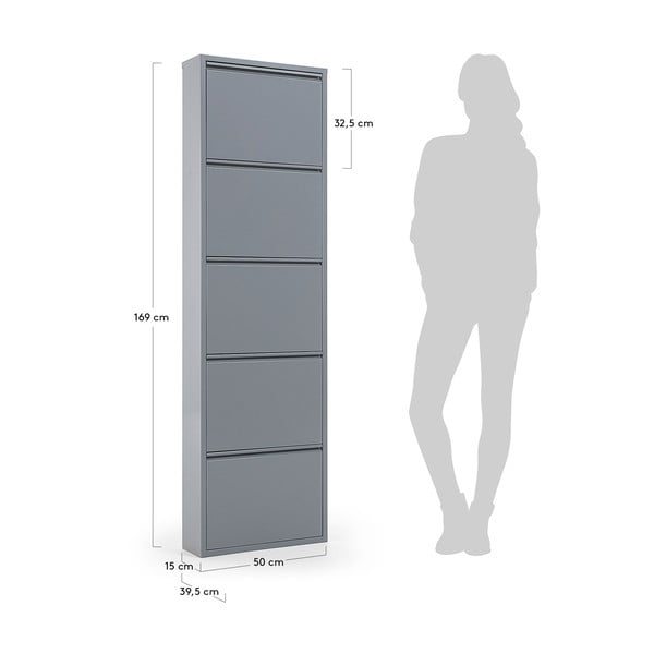 Sivá kovová výklopná skrinka na topánky 50x169x15 cm Ode – Kave Home-image-2