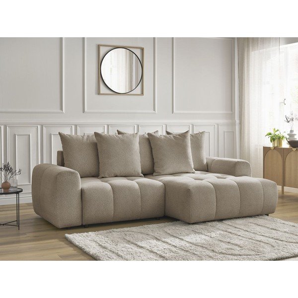 Béžová ženilková rozkladacia/s úložným priestorom rohová pohovka (pravý roh/s leňoškou) Roxelane – Bobochic Paris-image-4