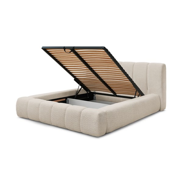 Béžová čalúnená dvojlôžková posteľ s úložným priestorom s roštom 180x200 cm Denali – Bobochic Paris-image-4