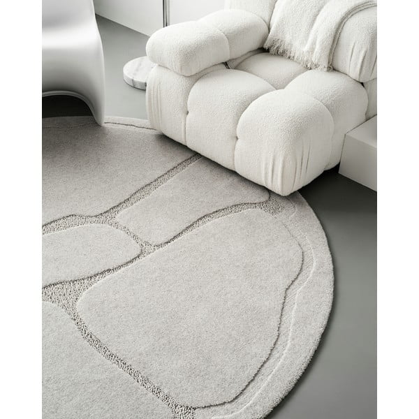 Svetlosivý vlnený okrúhly koberec ø 120 cm Morphic Organica – Agnella-image-3