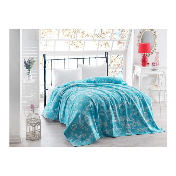 Modrá ľahká prikrývka cez posteľ Samyel, 200 x 235 cm