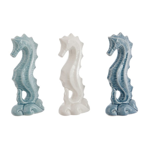 Sada 3 keramických dekorácií Seahorse Blue, 8x6x17 cm