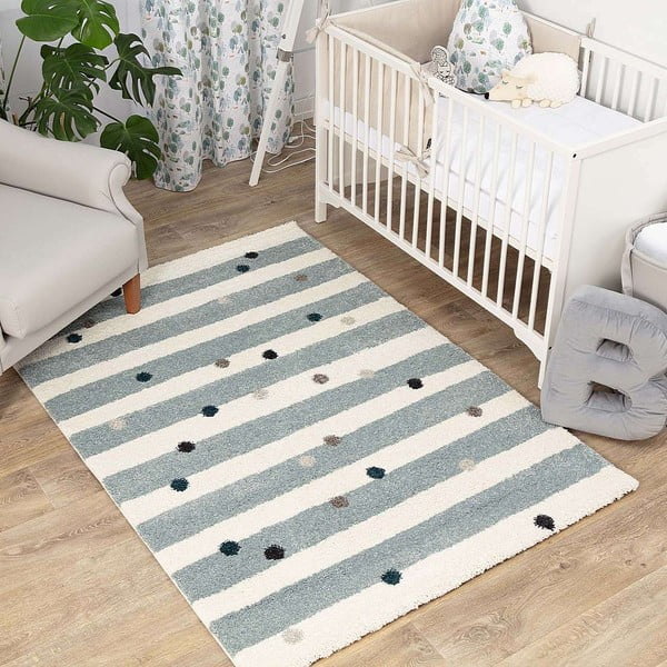 Bielo-modrý antialergénny detský koberec 230x160 cm Stripes nad Dots - Yellow Tipi-image-3