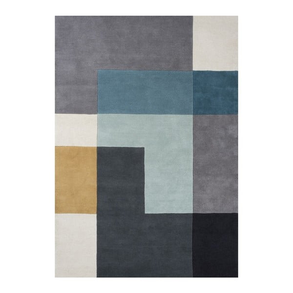 Vlnený koberec Tetris Aqua, 170x240 cm