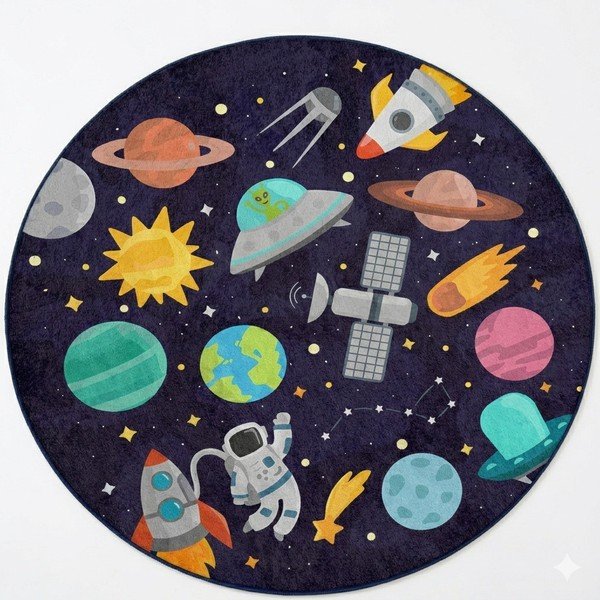 Tmavomodrý prateľný detský hrací koberec ø150 cm Into The Space – Mila Home