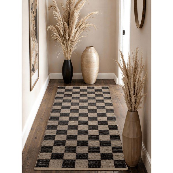 Čierny/krémovobiely obojstranný/ručne tkaný behúň s prímesou juty 80x200 cm Rex – Hanse Home-image-1