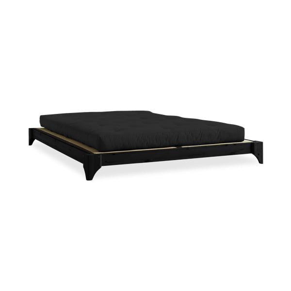 Dvojlôžková posteľ z borovicového dreva s matracom a tatami Karup Design Elan Comfort Mat Black/Black, 160 × 200 cm