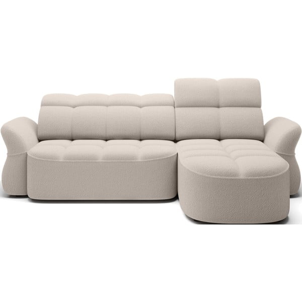 Béžová rozkladacia/s úložným priestorom rohová pohovka z textílie buklé (pravý roh/s leňoškou) Beneth – ELTAP