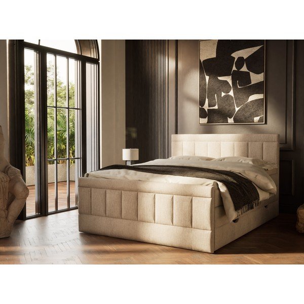 Béžová boxspring posteľ s úložným priestorom 180x200 cm Caya – Maison de Rêve-image-1