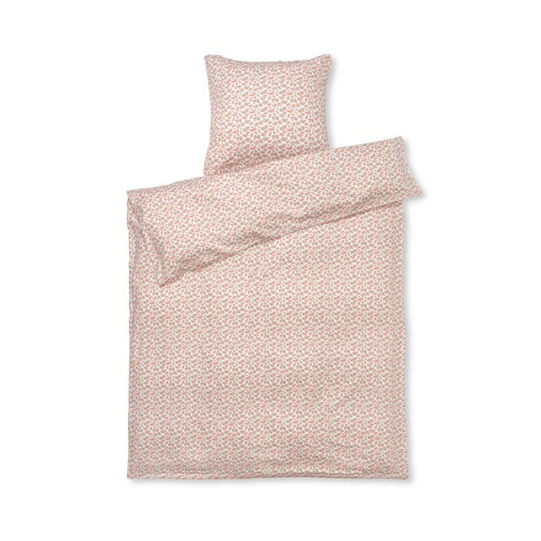 Bielo-ružové predĺžené obliečky na jednolôžko z bavlneného saténu 140x220 cm Pleasantly - JUNA