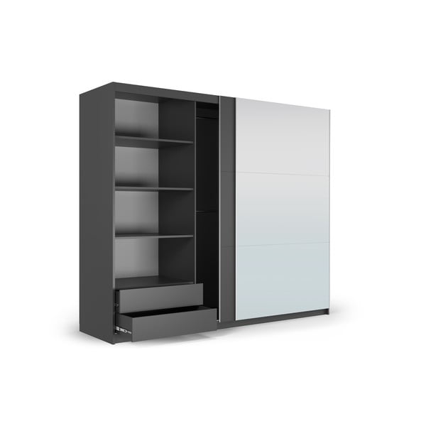 Tmavosivá šatníková skriňa so zrkadlom a s posuvnými dverami 250x215 cm Lisburn - Cosmopolitan Design-image-2