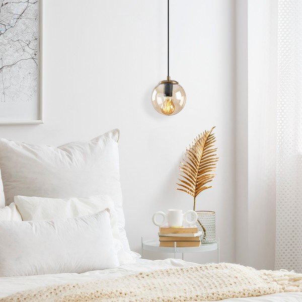 Závesné svietidlo v zlatej farbe so skleneným tienidlom ø 15 cm Efe – Opviq lights-image-1