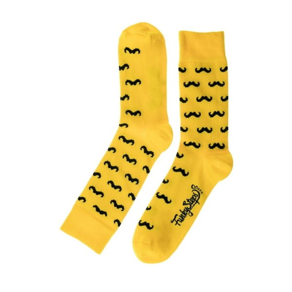 Žlté ponožky Funky Steps Mustache, veľkost 39 – 45
