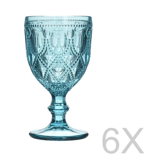 Sada 6 sklenených transparentných modrých pohárov InArt Glamour Beverage Foot, výška 16 cm