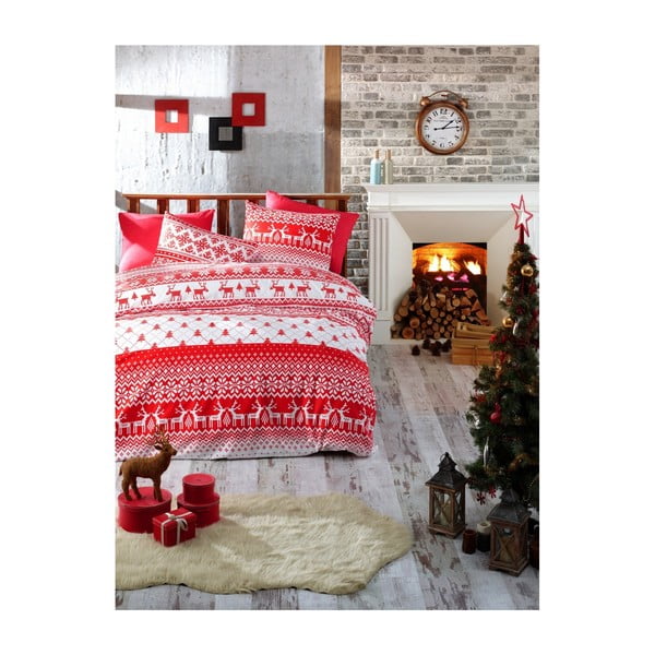 Vianočné bavlnené obliečky na jednolôžko s plachtou Olivia, 160 × 220 cm