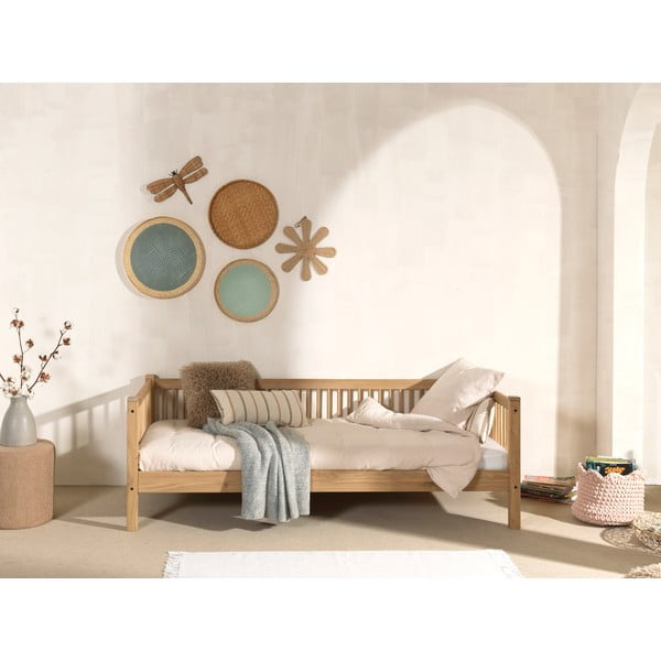 Detská posteľ z dubového dreva v prírodnej farbe s výsuvným lôžkom a úložným priestorom 90x200 cm Forrest – Vipack-image-4