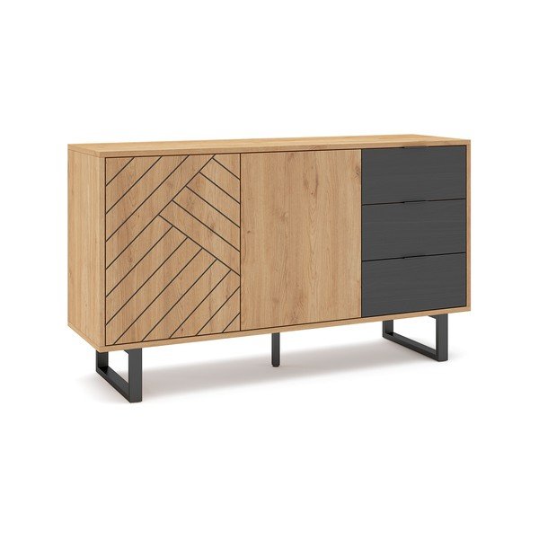 Antracitovosivá/prírodná nízka komoda v dekore duba 140x80 cm Madona - Marckeric-image-2