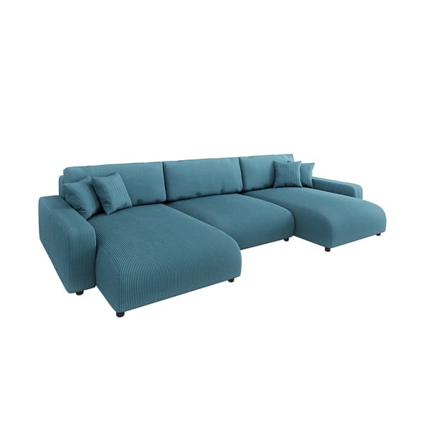 Tyrkysová menčestrová rozkladacia/s úložným priestorom rohová pohovka Sara – Ropez