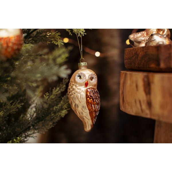 Sklenená ručne vyrobená vianočná ozdoba 13 cm Owl – Sass & Belle-image-1