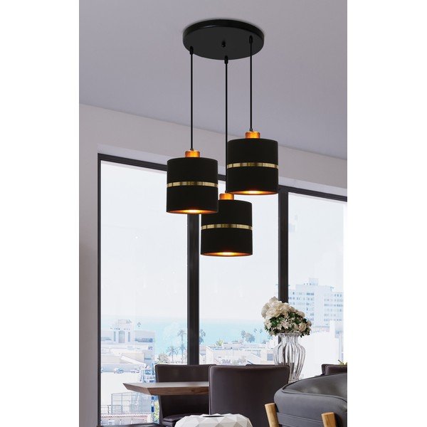 Čierne závesné svietidlo s textilným tienidlom ø 15 cm Assam – Candellux Lighting-image-2