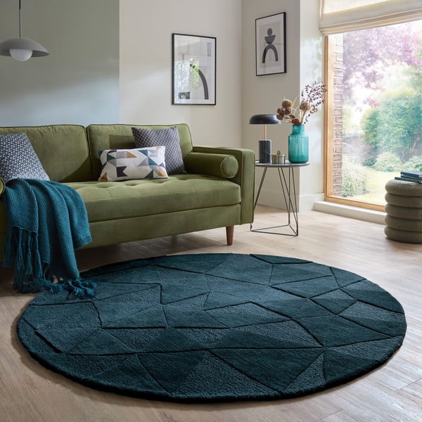 Zelenomodrý ručne tkaný vlnený okrúhly koberec ø 160 cm Shard Teal – Flair Rugs-image-1