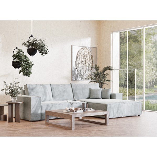 Svetlosivá ženilková rozkladacia/s úložným priestorom rohová pohovka (pravý roh/s leňoškou) Maze – Maison de Rêve-image-1