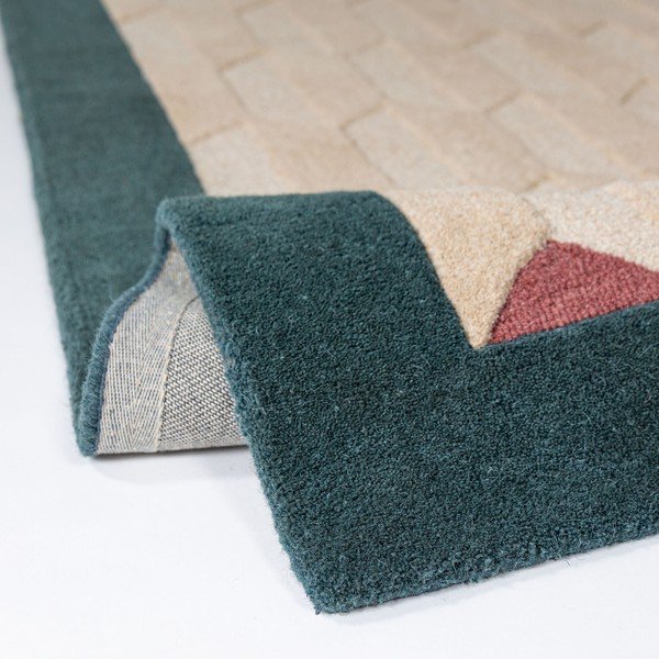 Ručne tkaný vlnený behúň v prírodnej farbe/zelenomodrý 60x230 cm Apex Border Wool – Flair Rugs-image-2