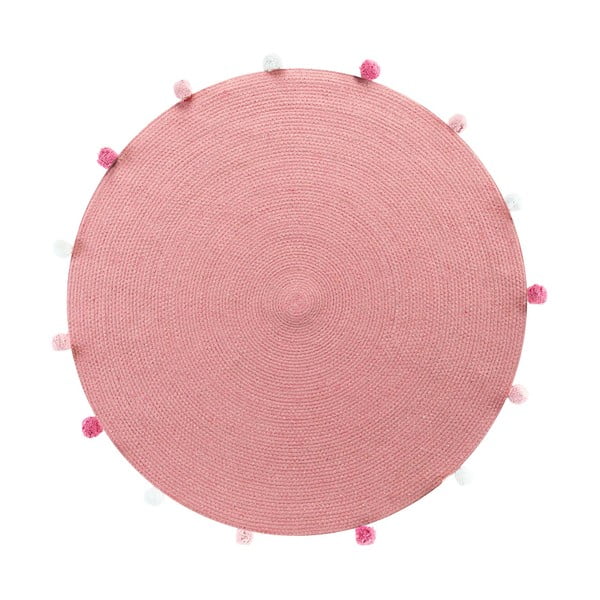 Ružový okrúhly koberec ø 90 cm Pompomparty – douceur d'intérieur