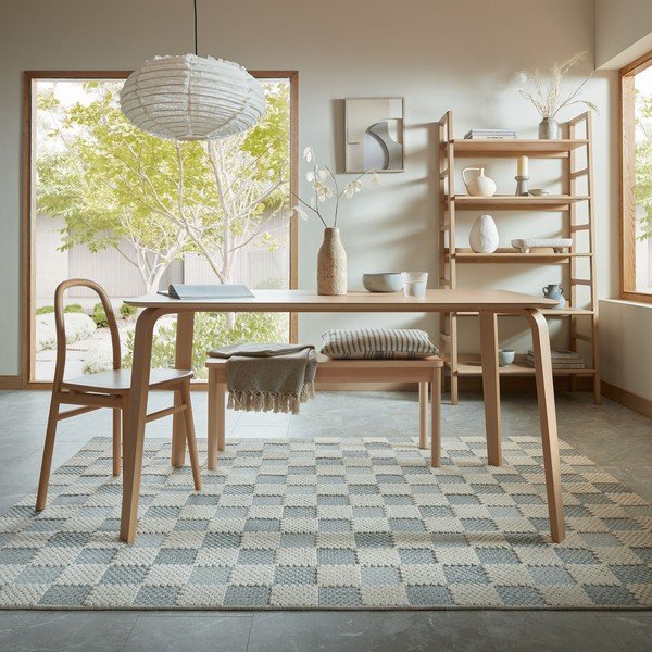 Modrý prateľný koberec s prímesou bavlny 155x230 cm Muted Checkerboard – Flair Rugs-image-2