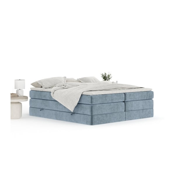 Modrá boxspring posteľ s úložným priestorom/bez čela 200x200 cm Juniper – Maison de Rêve-image-2