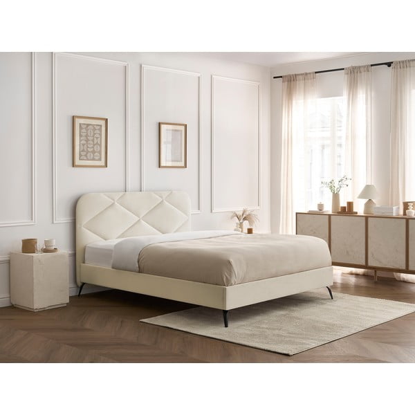 Béžová čalúnená dvojlôžková posteľ s roštom 140x190 cm Prune – Bobochic Paris-image-4