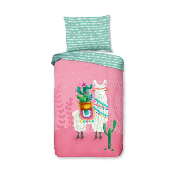 Ružové/tyrkysové bavlnené detské obliečky na jednolôžko 140x200 cm Lalama – Good Morning