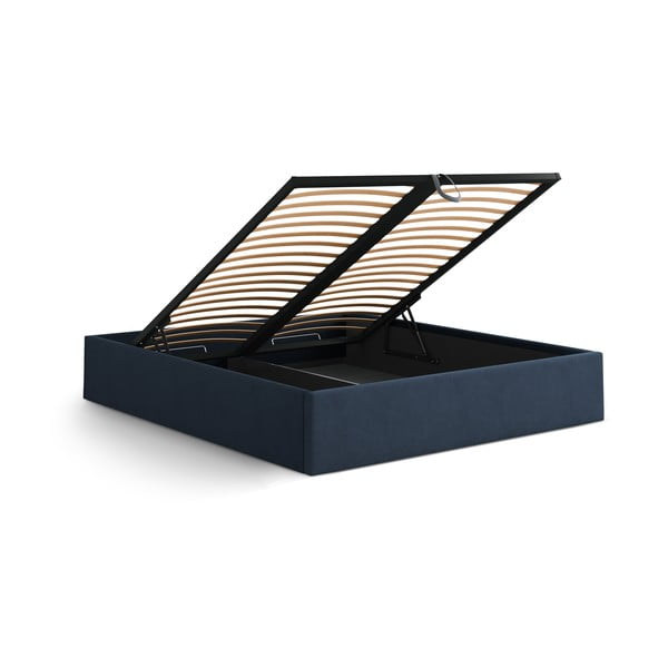 Tmavomodrá čalúnená dvojlôžková posteľ s úložným priestorom/bez čela s roštom 140x200 cm Susan – Micadoni -image-3