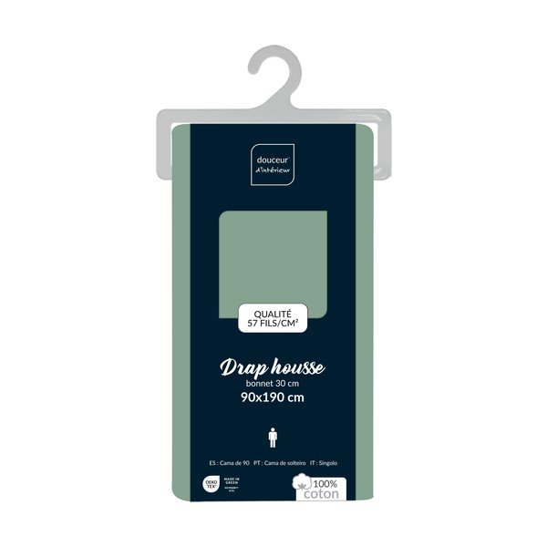 Zelená napínacia bavlnená plachta 90x190 cm Lina – douceur d'intérieur-image-2