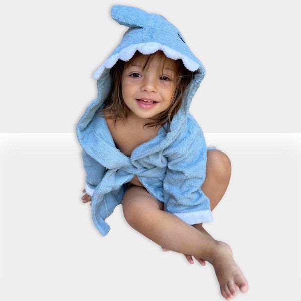 Modrý bavlnený detský župan veľkosť S Shark - Rocket Baby-image-1