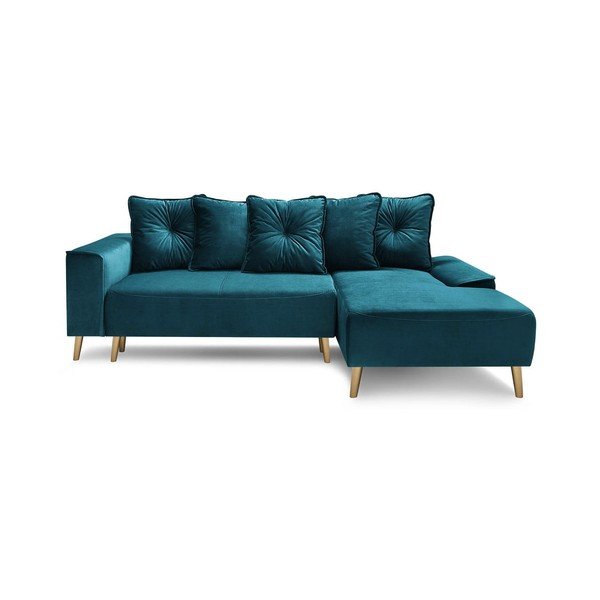 Petrolejová zamatová rozkladacia pohovka Bobochic Paris Hera, pravý roh