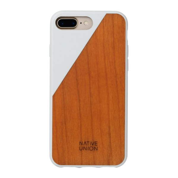 Biely obal na mobilný telefón s dreveným detailom pre iPhone 7 Native Union Clic Wooden
