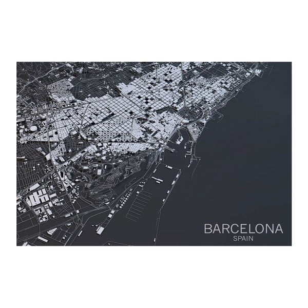 Obraz Homemania Maps Barcelona Black, 70 × 100 cm