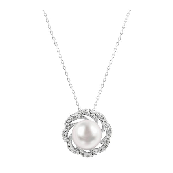 Strieborný náhrdelník s bielou perlou a zafírmi GemSeller Fien