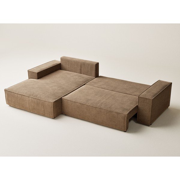 Svetlohnedá ženilková rozkladacia/s úložným priestorom rohová pohovka (ľavý roh/s leňoškou) Maze – Maison de Rêve-image-4