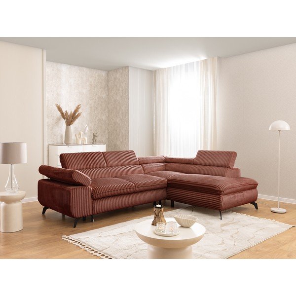 Menčestrová rohová pohovka v terakotovej farbe (pravý roh/do L) Marbeya  – Ropez-image-1