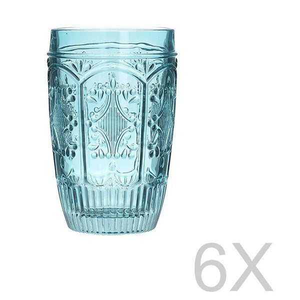 Sada 6 sklenených transparentných modrých pohárov InArt Glamour Beverage, výška 13 cm