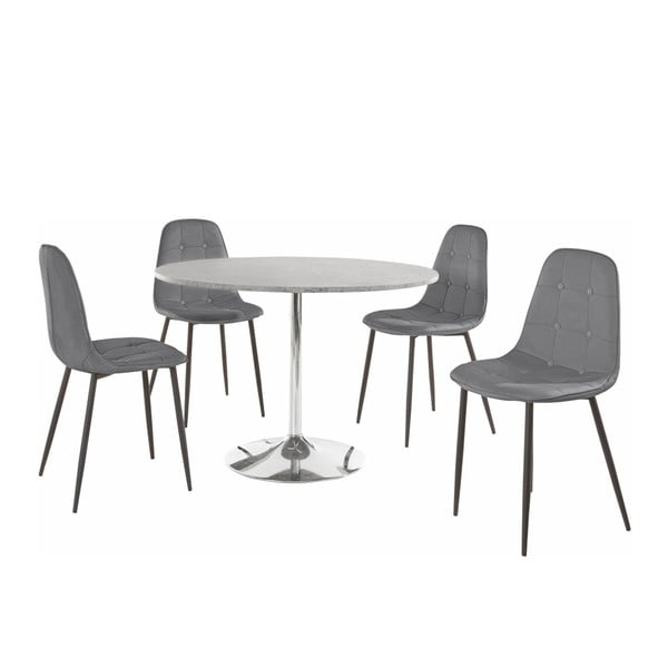 Sada okrúhleho jedálenského stola a 4 sivých stoličiek Støraa Terri Concrete