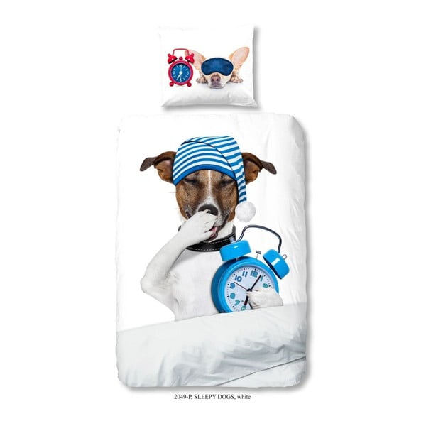 Detské obliečky na jednolôžko z čistej bavlny Muller Textiels Sleepy Dog, 140 × 200 cm