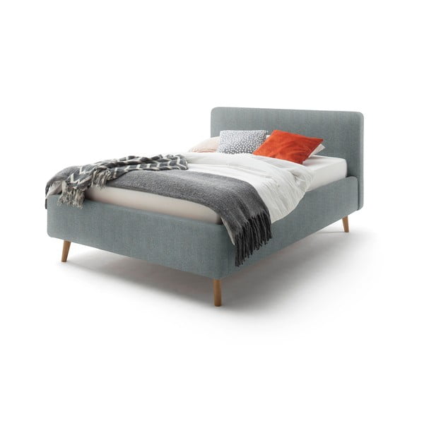 Modro-sivá čalúnená dvojlôžková posteľ s úložným priestorom a roštom 140x200 cm Mattis – Meise Möbel