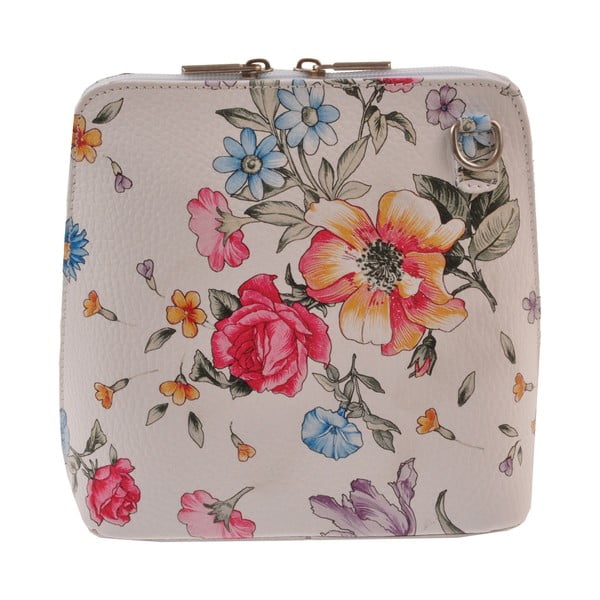 Kvetinová kožená kabelka Florence Bags Vaire, biely zips