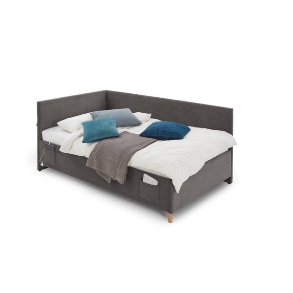 Antracitová čalúnená rohová detská posteľ s úložným priestorom s roštom 90x200 cm Cool – Meise Möbel-image-3