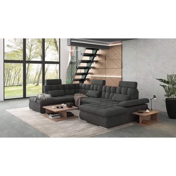 Antracitová rozkladacia/s úložným priestorom rohová pohovka (ľavý roh/do "U") Merkur – Ropez-image-3