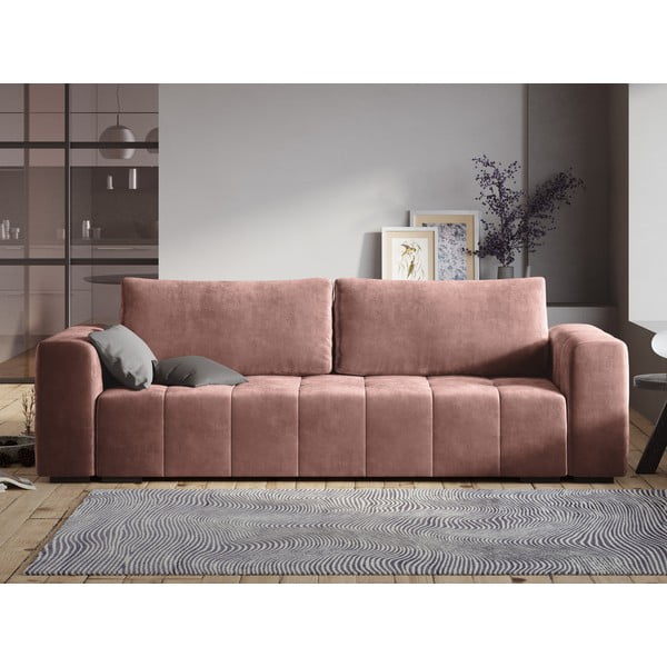 Ružová zamatová rozkladacia pohovka Milo Casa Luca-image-1