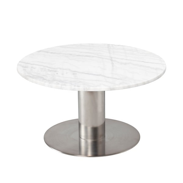 Biely mramorový konferenčný stolík s podnožím v striebornej farbe RGE Pepo, ⌀ 85 cm